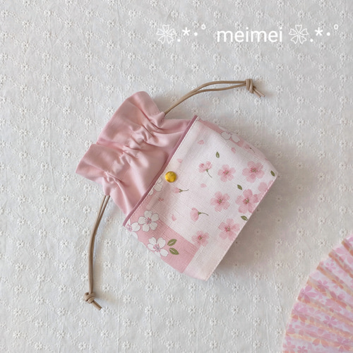 再販】桜柄 巾着ポーチ ピンク×ピンクアーモンド 春の限定柄