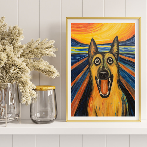 The Scream Dog - ジャーマンシェパード犬 No.2】ムンク 叫び 犬
