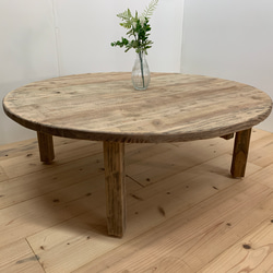 骨董　漆塗り　金彩　蒔絵　ちゃぶ台　飾り台　当時物　古道具　テーブル　脚取り外し 古材 丸テーブル ちゃぶ台 脚取り外し クリア塗装仕上げ ローテーブル