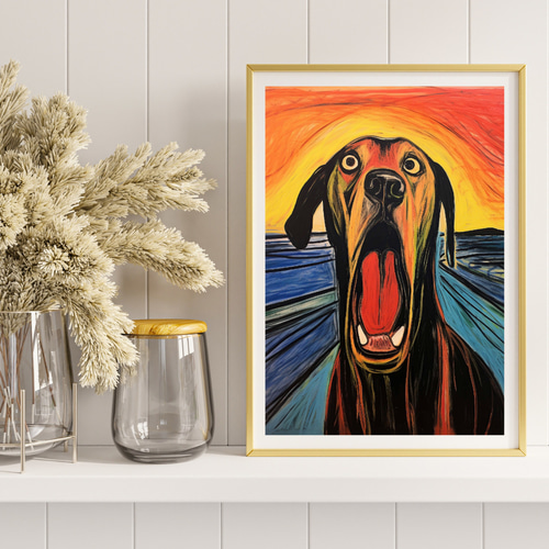 The Scream Dog - グレートデン犬 No.1】ムンク 叫び 犬の絵画 犬の