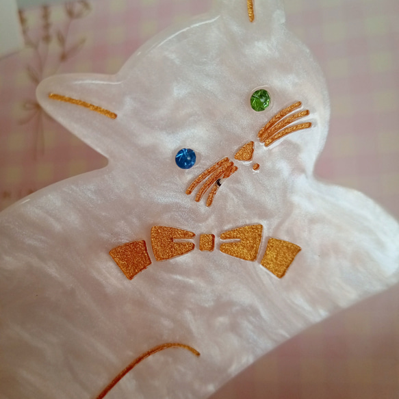 バンスクリップヘアクリップ韓国可愛い白猫ねこ招き猫野球月ムーン黄色イエローチーズねずみ珍しいホワイト 8枚目の画像