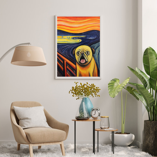 The Scream Dog -パグ犬 No.1】ジークレー版画＊名入れOK！ムンク 叫び