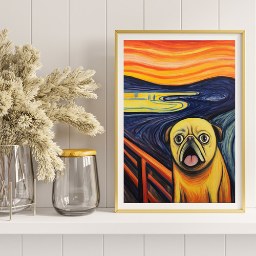 The Scream Dog -パグ犬 No.1】ジークレー版画＊名入れOK！ムンク 叫び