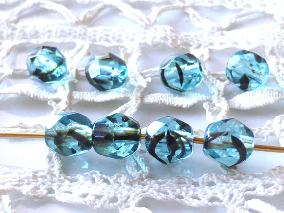 FP海と墨 チェコビーズCzech Glass Beads8個 1枚目の画像
