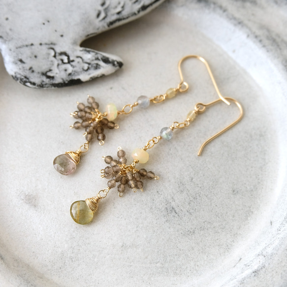 14kgfオレンジサファイア・ジルコンロングピアス/イヤリング