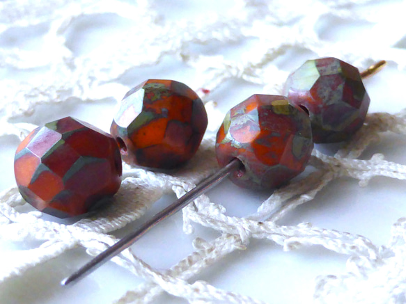 FPワイルドオレンジ　 チェコビーズCzech Glass Beads4個 2枚目の画像