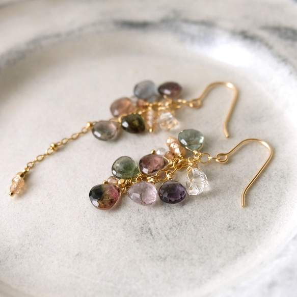 14kgfアメトリン・トルマリンバイカラーのピアス/イヤリング 14kgf