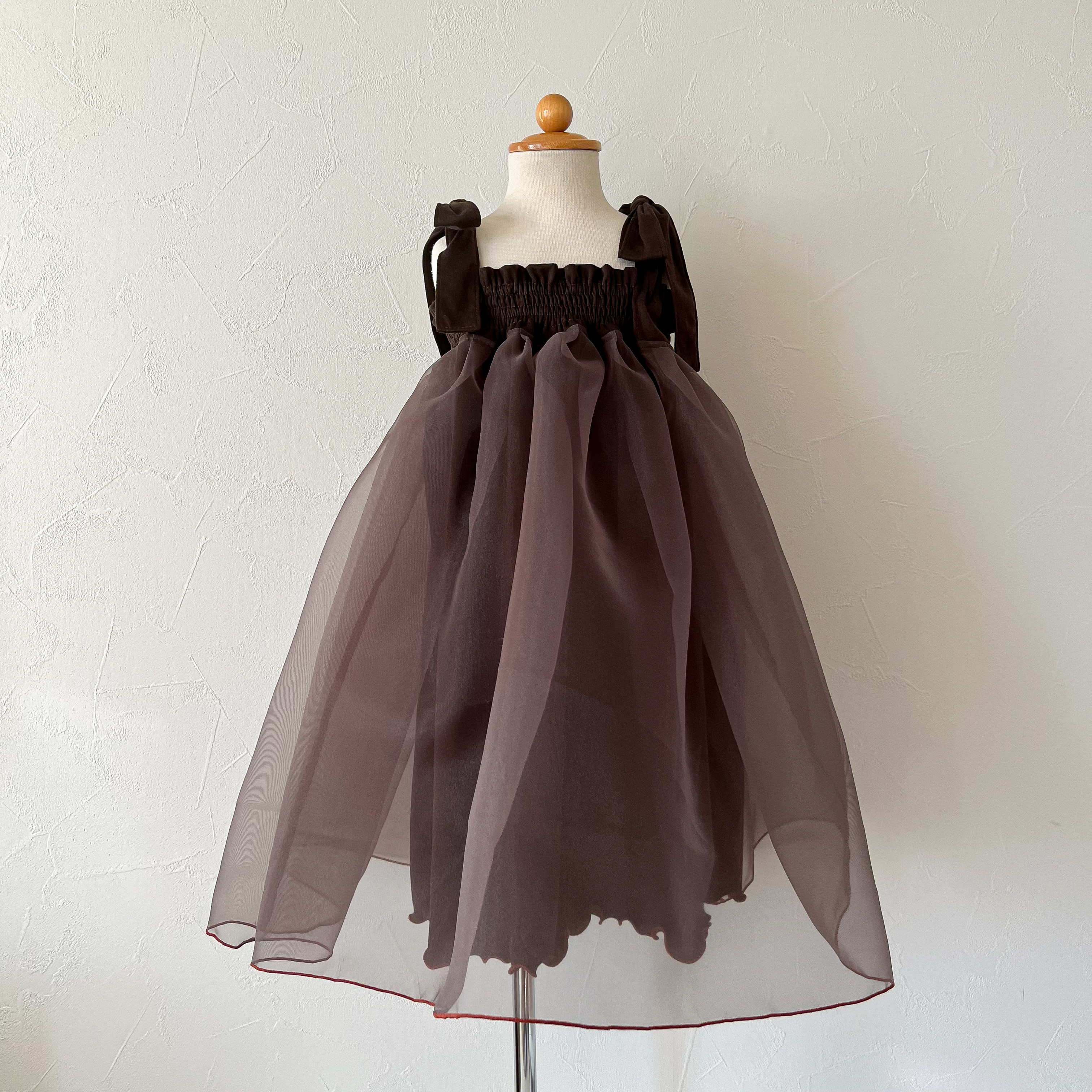 ドレス オーガンジードレス / セレモニードレス / ベビードレス / キッズドレス / 誕生日フォト / ブラウン