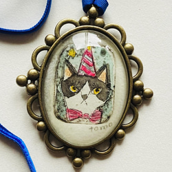 猫のピエロ銅版画ペンダント 1枚目の画像