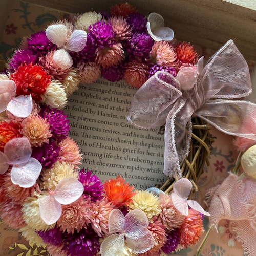 木箱の千日紅リース ドライフラワー 七色の花 通販 17208704｜Creema