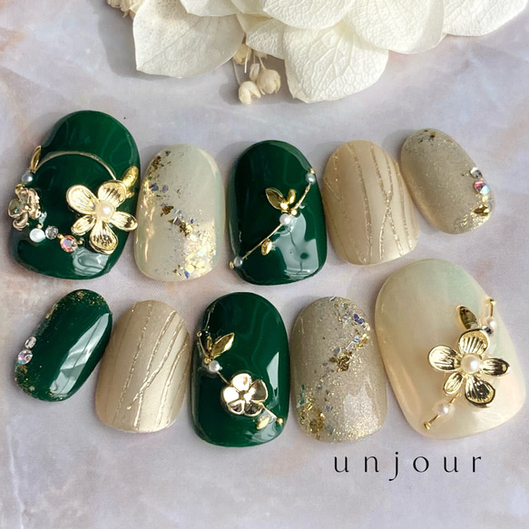 ヘッドドレス風 ネイルチップ 新色 グリーン 緑 ／ ブライダル