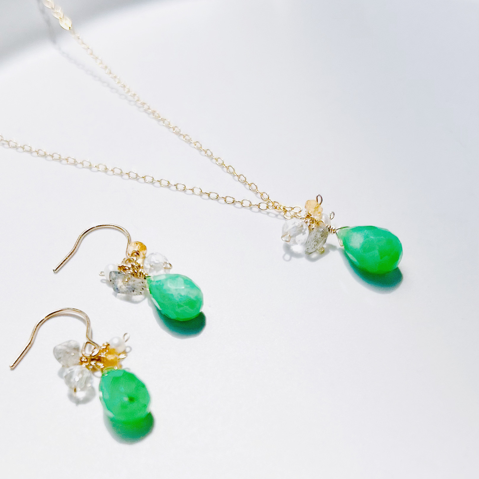 k14gf クリソプレーズドロップネックレス　ホワイトデー　誕生石【受注制作】