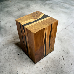 ウッド ＆ レジン　スツール　イス　小椅子　家具　サイドテーブル　コーヒーテーブル　チークウッド　木製　ナチュラル 2枚目の画像