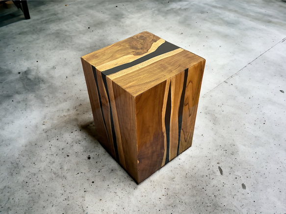 ウッド ＆ レジン　スツール　イス　小椅子　家具　サイドテーブル　コーヒーテーブル　チークウッド　木製　ナチュラル 