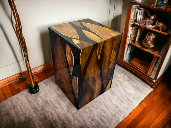 ウッド ＆ レジン　スツール　イス　小椅子　家具　サイドテーブル　コーヒーテーブル　チークウッド　木製　ナチュラル 1枚目の画像