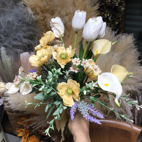 NO.25  爽やかなグリーンホワイトのブーケ&ブートニア&ヘッドドレスのセット NO.25 爽やかなグリーンホワイトのブーケ&ブートニア&ヘッド