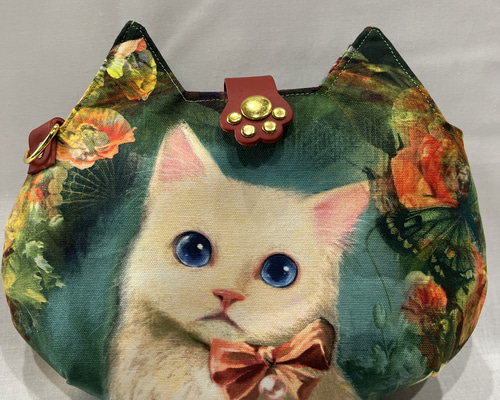 感謝価格　レア生地　クレーン猫柄　10cm ファスナープリーツポーチ　人気 感謝価格 レア生地 クレーン猫柄 10cm ファスナープリーツポーチ