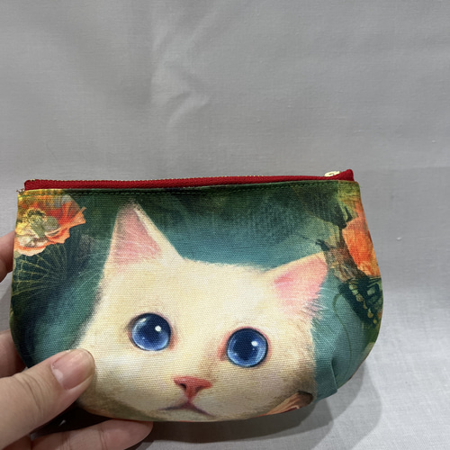 猫型バック&ポーチセット☆猫柄・エレガントcatグリーン