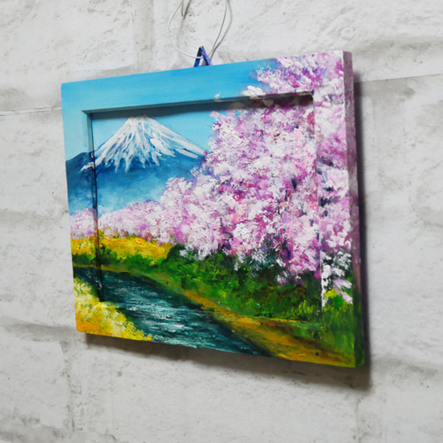 絵画　油絵　水彩画 油絵 油彩 油彩画 絵 絵画 ミニ絵画【桜と富士山】 絵画 HR