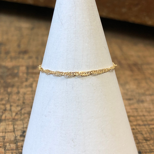 K18 ゴールド 1.1mm幅スクリュー チェーンリング 華奢リング 指輪