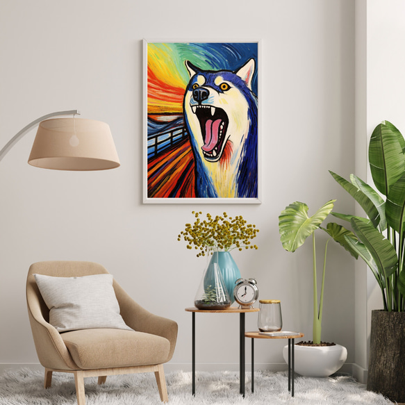 【The Scream Dog - シベリアンハスキー犬 No.1】ムンク 叫び 犬の絵画 犬のイラスト 7枚目の画像