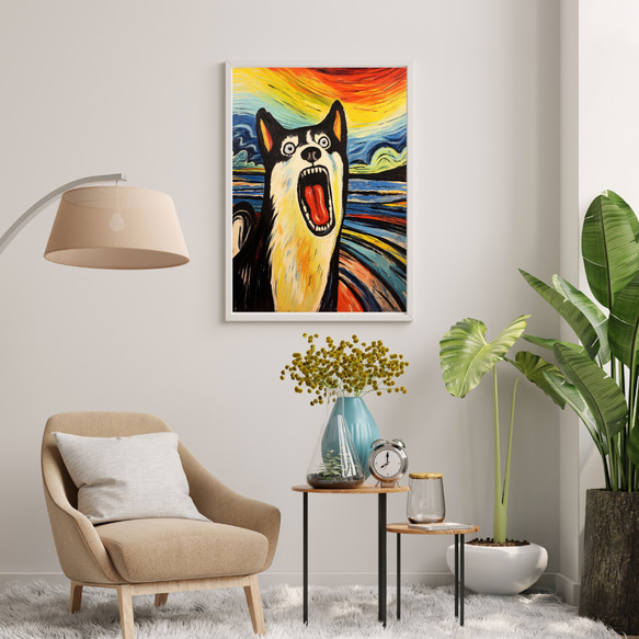 【The Scream Dog - シベリアンハスキー犬 No.2】ムンク 叫び 犬の絵画 犬のイラスト 7枚目の画像