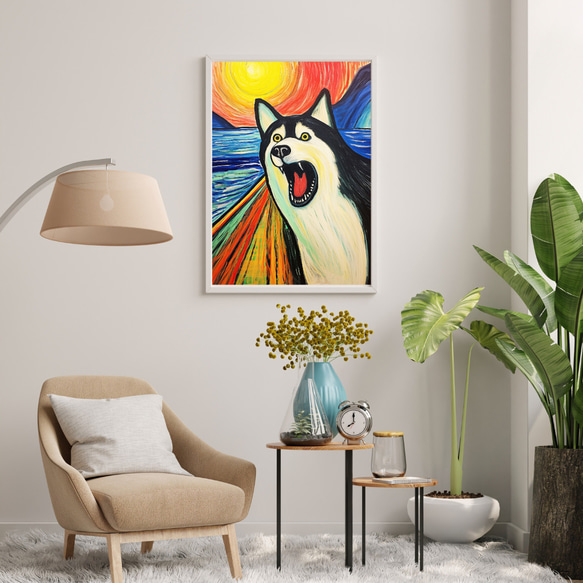 【The Scream Dog - シベリアンハスキー犬 No.3】ムンク 叫び 犬の絵画 犬のイラスト 7枚目の画像