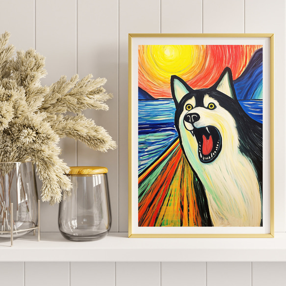 【The Scream Dog - シベリアンハスキー犬 No.3】ムンク 叫び 犬の絵画 犬のイラスト 8枚目の画像