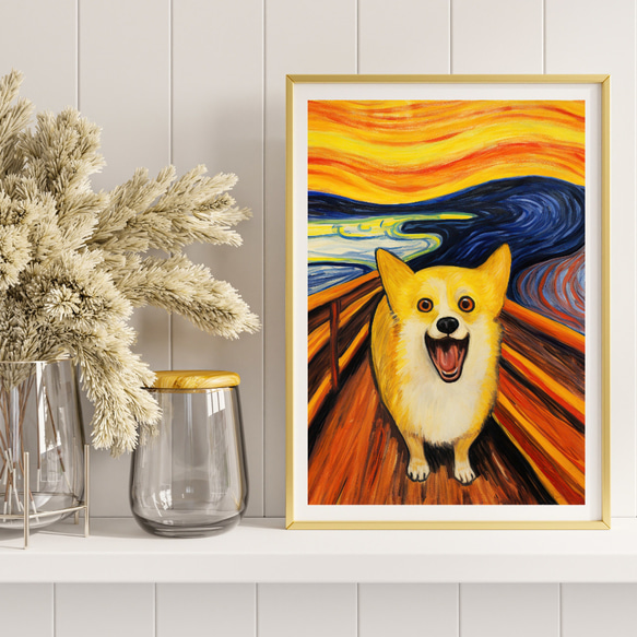 【The Scream Dog - ウェルシュコーギー犬 No.3】ムンク 叫び 犬の絵画 犬のイラスト 8枚目の画像