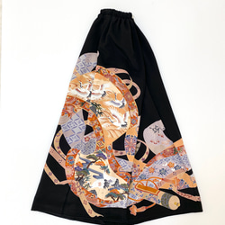 黒留袖着物リメイクウエストゴムロングスカート送料無料フリーサイズ1点物黒留袖着物リメイクロングスカートNO.1786 5枚目の画像