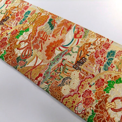 [(16)1835] 182cm/由大正、昭和時代的腰帶改造而成/Goshoguruma 花卉圖案/掛毯/桌布 第3張的照片