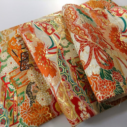 [(16)1835] 182cm/由大正、昭和時代的腰帶改造而成/Goshoguruma 花卉圖案/掛毯/桌布 第8張的照片