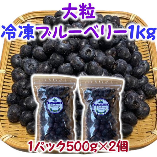 完熟冷凍ブルーベリー【中粒〜大粒】５㌔ 大粒】冷凍ブルーベリー 1kg（フリーザーパック500g×2個