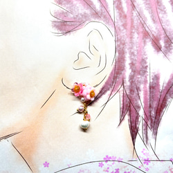 紅白梅の花・桃の花と淡水パールの耳飾り  選べるイヤリング／ピアス 5枚目の画像