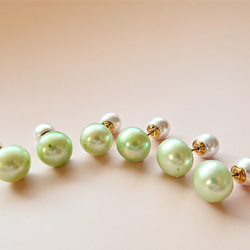 【2way】14KGF/ GREEN APPLE FRESHWATER PEARL STUD EARRINGS 2枚目の画像