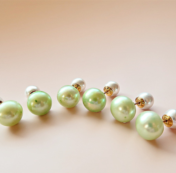 【2way】14KGF/ GREEN APPLE FRESHWATER PEARL STUD EARRINGS 2枚目の画像