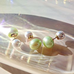 【2way】14KGF/ GREEN APPLE FRESHWATER PEARL STUD EARRINGS 1枚目の画像