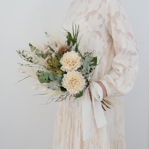 ナチュラルなダリアのドライフラワーブーケ＊ウェディングブーケ＊前