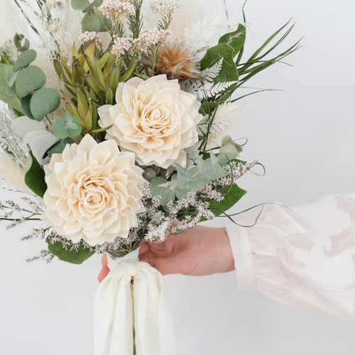 ナチュラルなダリアのドライフラワーブーケ＊ウェディングブーケ＊前