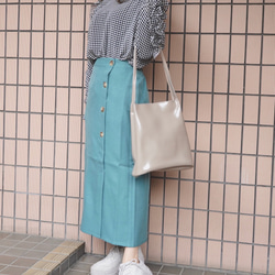 Button Design H-Line Skirt（green） ロングスカート ブルー 青 ガーリー 4枚目の画像