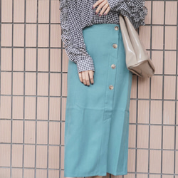 Button Design H-Line Skirt（green） ロングスカート ブルー 青 ガーリー 3枚目の画像