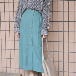 Button Design H-Line Skirt（green） ロングスカート ブルー 青 ガーリー 2枚目の画像