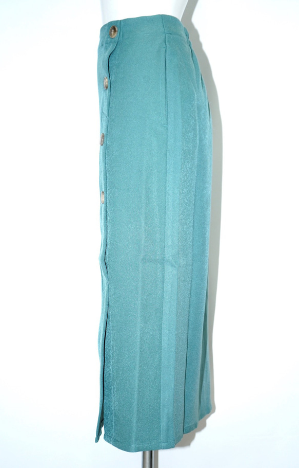 Button Design H-Line Skirt（green） ロングスカート ブルー 青 ガーリー 8枚目の画像