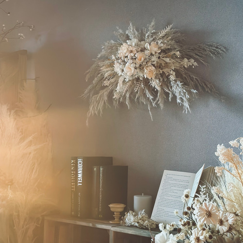 ドライフラワー壁掛けアレンジ】受付スペースに ニュアンスグレー