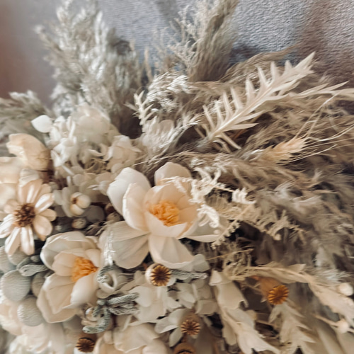 ドライフラワー壁掛けアレンジ】受付スペースに ニュアンスグレー