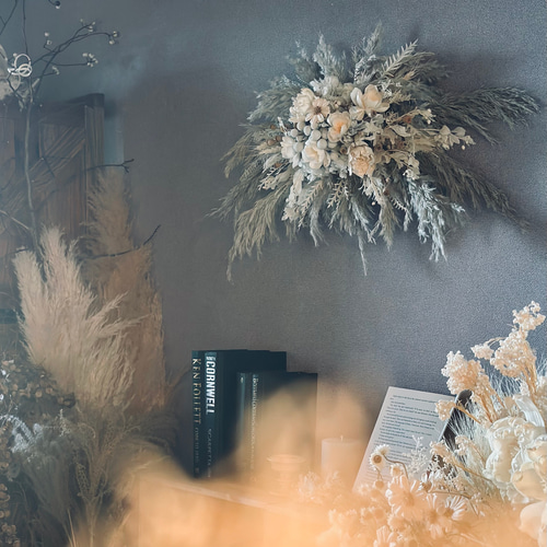 ドライフラワー壁掛けアレンジ】受付スペースに ニュアンスグレー