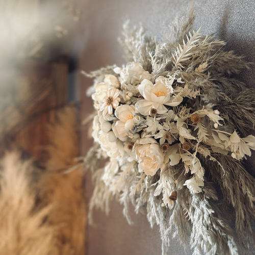 ドライフラワー壁掛けアレンジ】受付スペースに ニュアンスグレー