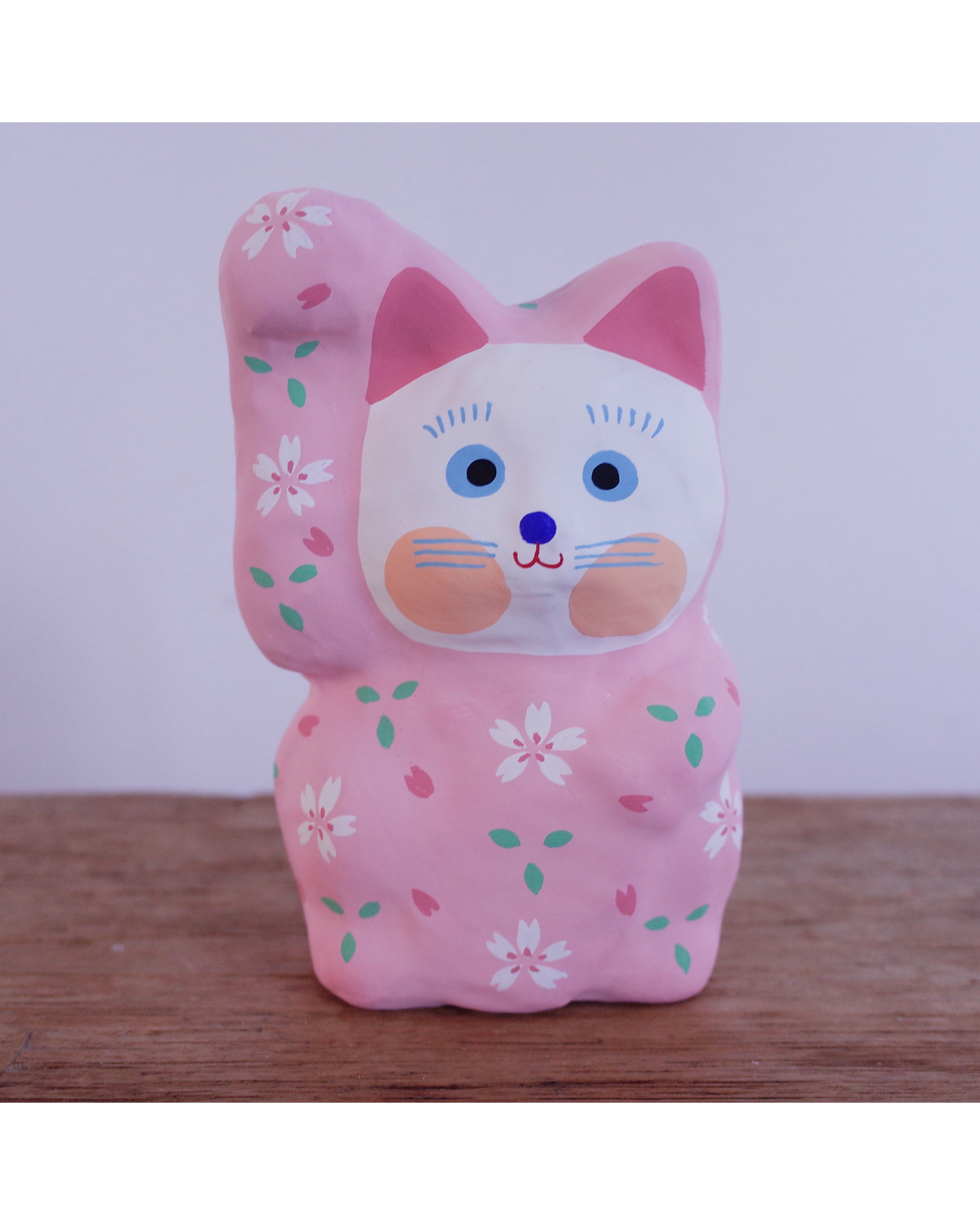 招き猫(大) 桜柄　右手招き