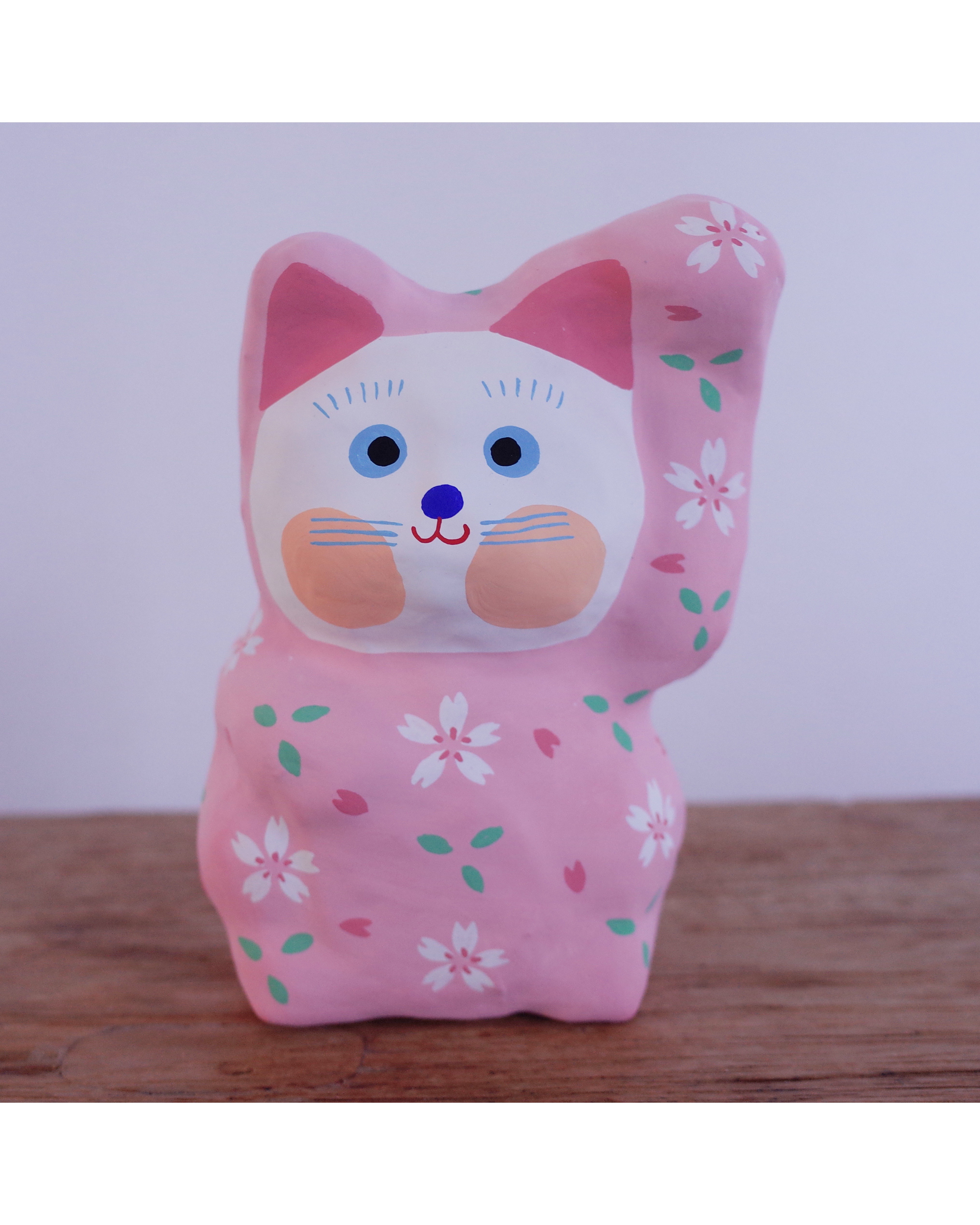 招き猫(大) 桜柄　左手招き