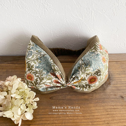 ⭐️残り1点⭐️おしゃれな ウィリアムモリス メドー x リネン モスグリーン 花柄 ターバン ヘアバンド 1枚目の画像